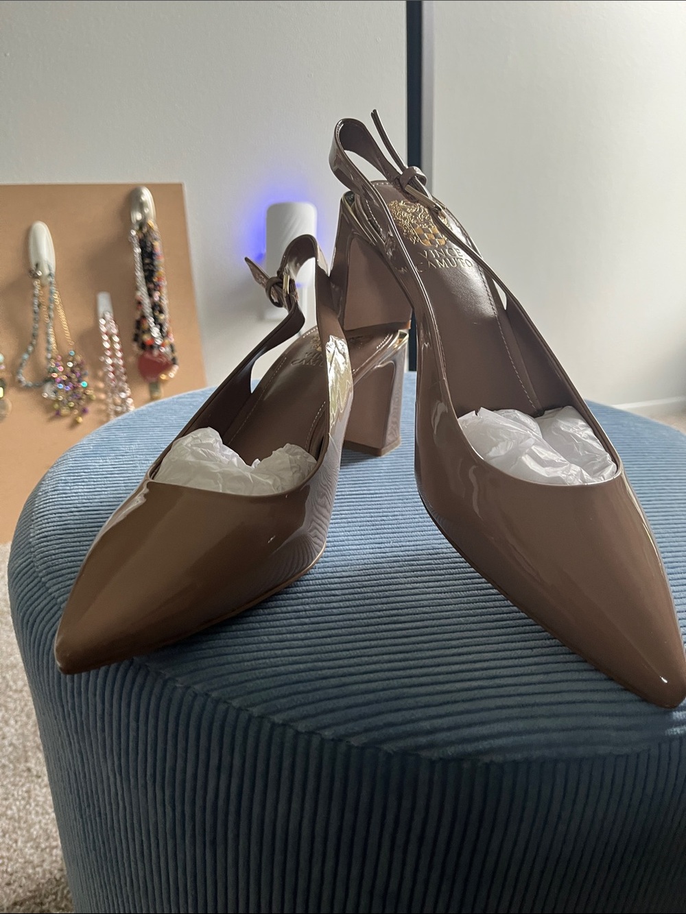 VINCE CAMUTO Patent Leather Pointed Slingback Pumps - Brown